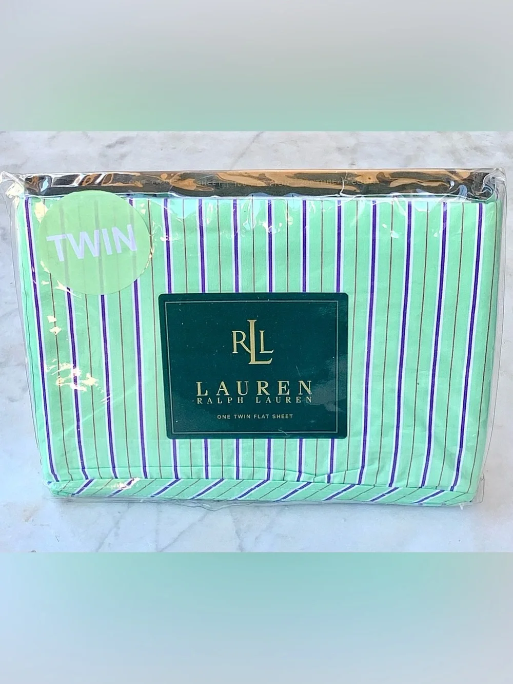 RALPH LAUREN HAMPTON BEACH CLUB TWIN FLAT SHEET NWT VINTAGE JITNEY GREEN STRIPE